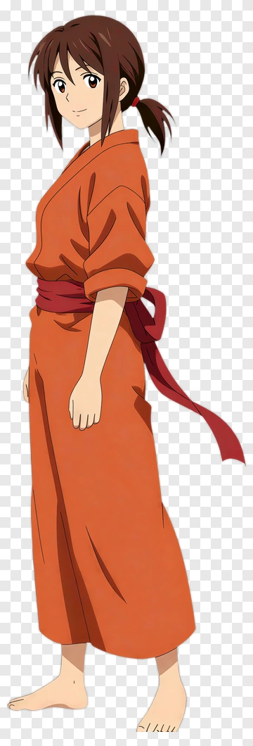 Anime Girl In Orange Robe PNG