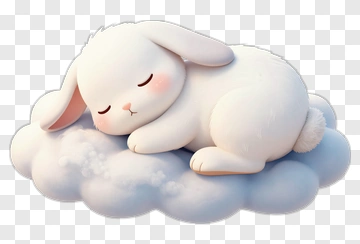 Sleeping White Rabbit On Cloud PNG
