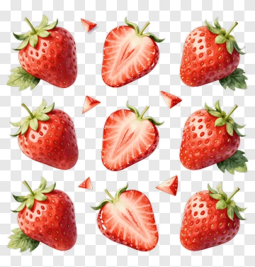 Watercolor Strawberries With Slices PNG