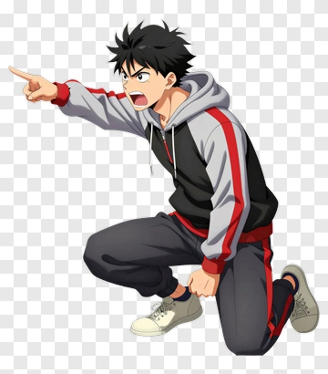 Anime Boy Pointing With Intense Expression PNG