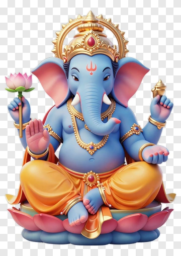 Blue Ganesha Statue With Lotus And Crown PNG