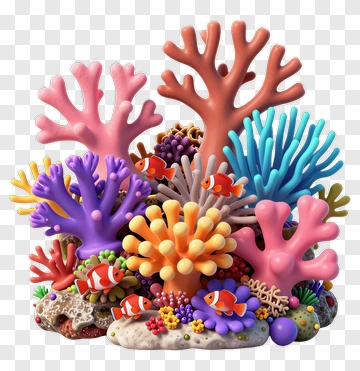 Colorful Coral And Clownfish Underwater Scene PNG