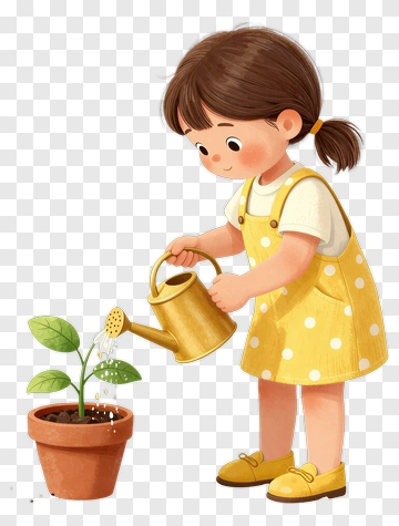 Child Watering A Small Plant PNG