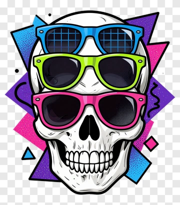 Skull With Colorful Sunglasses PNG