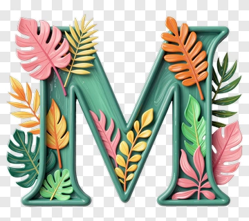 Tropical Letter M With Leaves PNG