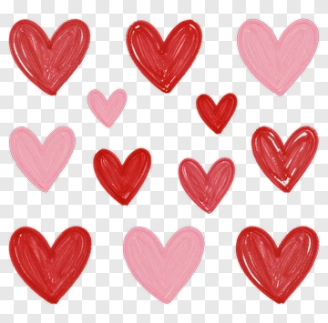 Hand Drawn Hearts In Red And Pink PNG