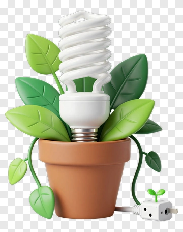 Plant With Light Bulb In Pot PNG