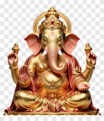Golden Ganesha Statue With Rainbow Halo PNG