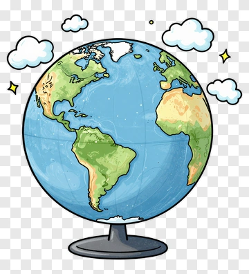 Cartoon Globe With Clouds And Stars PNG