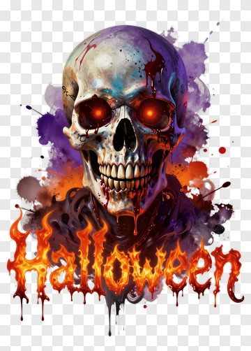 Halloween Skull With Fire And Blood PNG