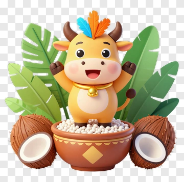 Cute Cartoon Cow In Festive Setting PNG