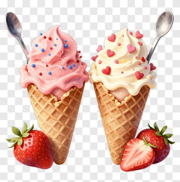 Two Ice Cream Cones With Strawberries PNG