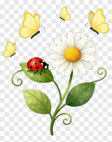 Ladybug And Daisy With Butterflies PNG