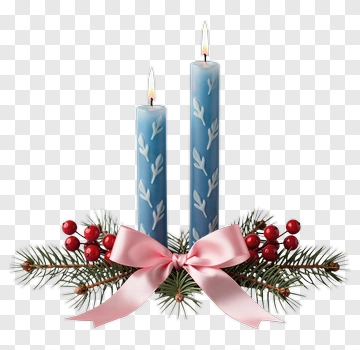 Blue Candles With Pink Ribbon And Berries PNG