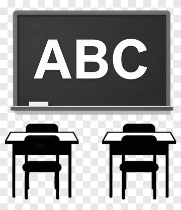 Blackboard With ABC And Two Desks PNG