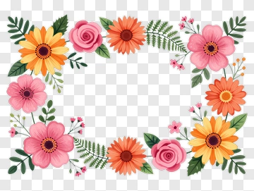 Floral Frame With Roses And Daisies PNG
