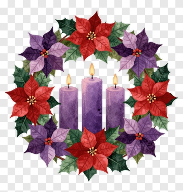 Advent Wreath With Poinsettias And Candles PNG