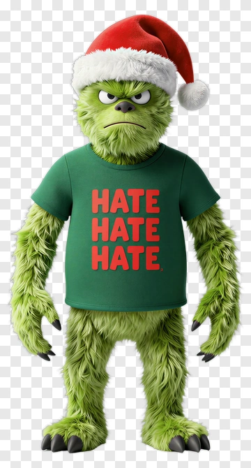 Grinch Wearing Santa Hat And Hate T-Shirt PNG