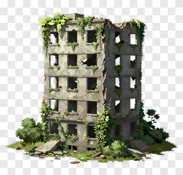 Ruined Building Overgrown With Vines PNG