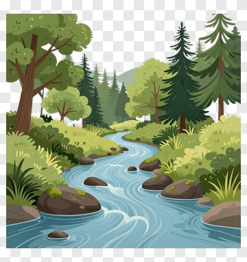 Cartoon River Flowing Through Forest PNG