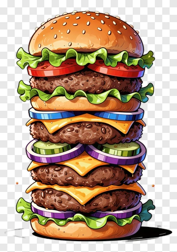 Stacked Hamburger With Multiple Patties PNG