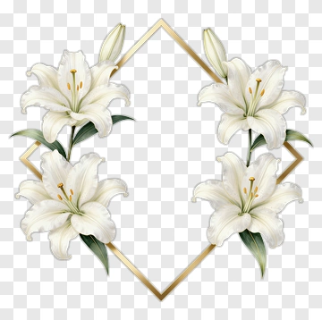 White Lily Bouquet In Gold Frame PNG