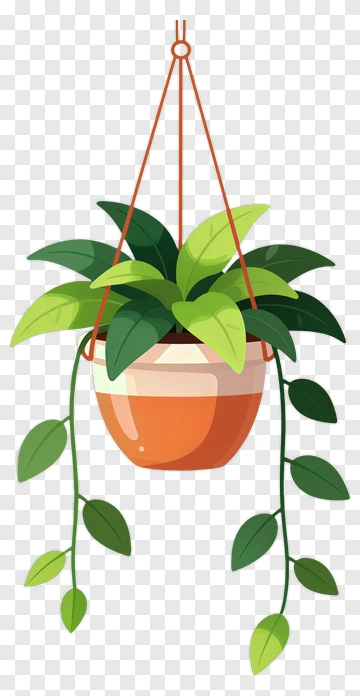 Hanging Leafy Plant In Orange Pot PNG