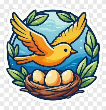 Orange Bird Flying Over Nest PNG