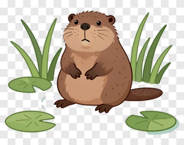 Cartoon Beaver In Pond PNG