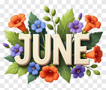 June Flower And Leaf Design PNG