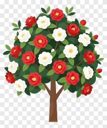 Camellia Tree With Red And White Flowers PNG