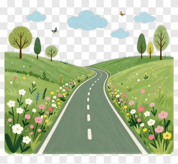 Winding Road Through Flowered Field PNG