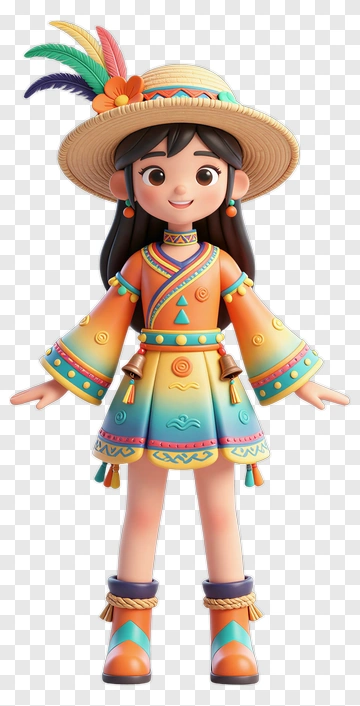 Cartoon Girl In Traditional Outfit PNG