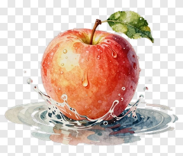Red Apple With Leaf And Water Splash PNG