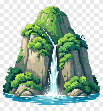Mountain Waterfall With Lush Green Forest PNG