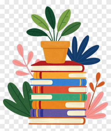Stack Of Books With Potted Plant PNG