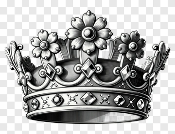 Hand-drawn Crown With Floral And Diamond Decor PNG