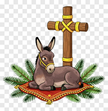 Donkey With Cross And Pine Branches PNG