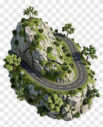 Island Mountain With Winding Road PNG
