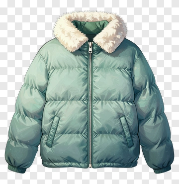 Green Puffer Jacket With Fur Hood PNG
