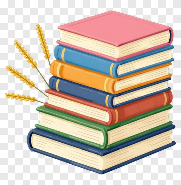 Stack Of Colorful Books With Wheat Stalks PNG