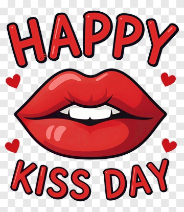 Happy Kiss Day With Red Lips PNG