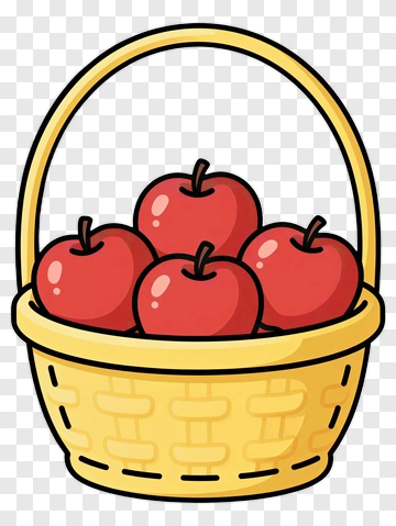 Red Apples In Yellow Basket PNG