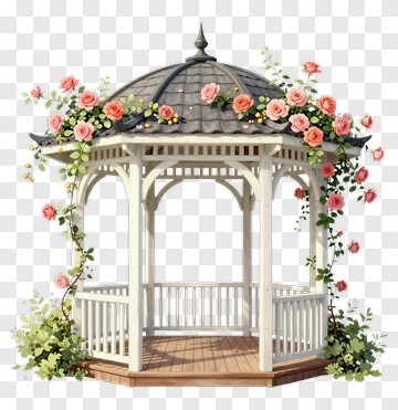Decorative Gazebo With Pink Roses PNG