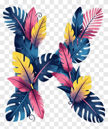 Letter K With Feather And Leaf Design PNG