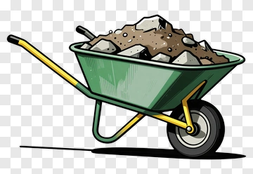 Green Wheelbarrow With Soil And Stones PNG