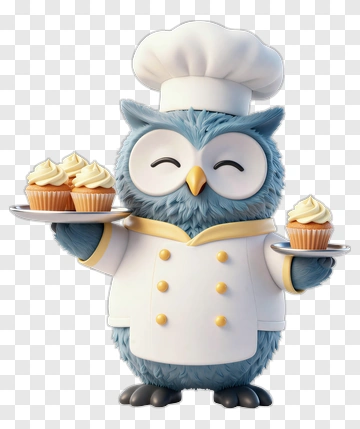 Chef Owl Serving Cupcakes PNG
