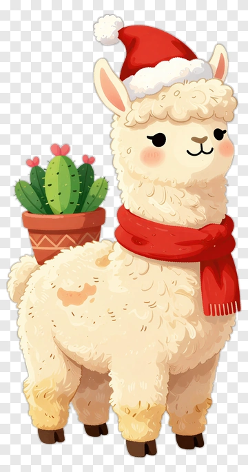 Cute Alpaca In Santa Hat And Scarf PNG