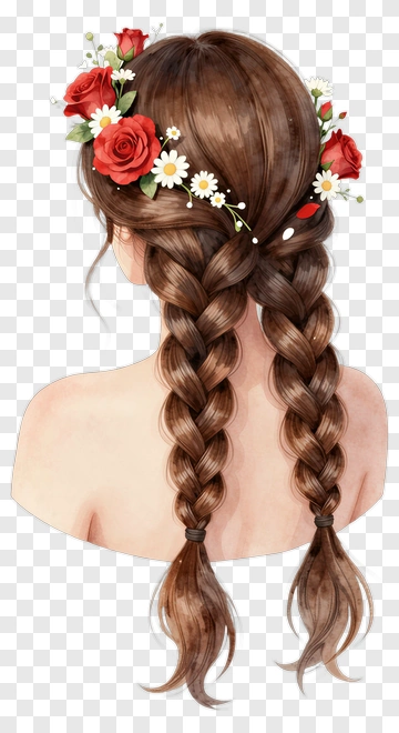 Woman With Braided Hair And Flower Crown PNG