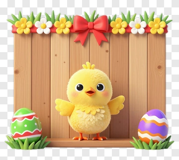 Cute Yellow Chick With Easter Eggs PNG
